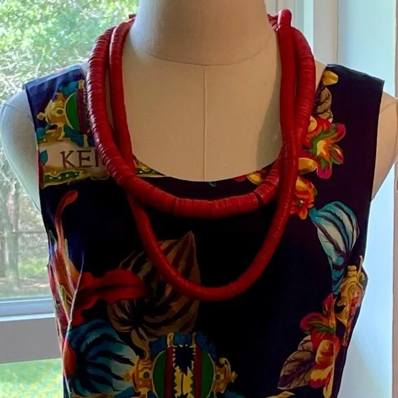 African Kenya Dress w/Button Side Slit, Blue Multi-Color, Alexander Campbell, 8 - Picture 5 of 13